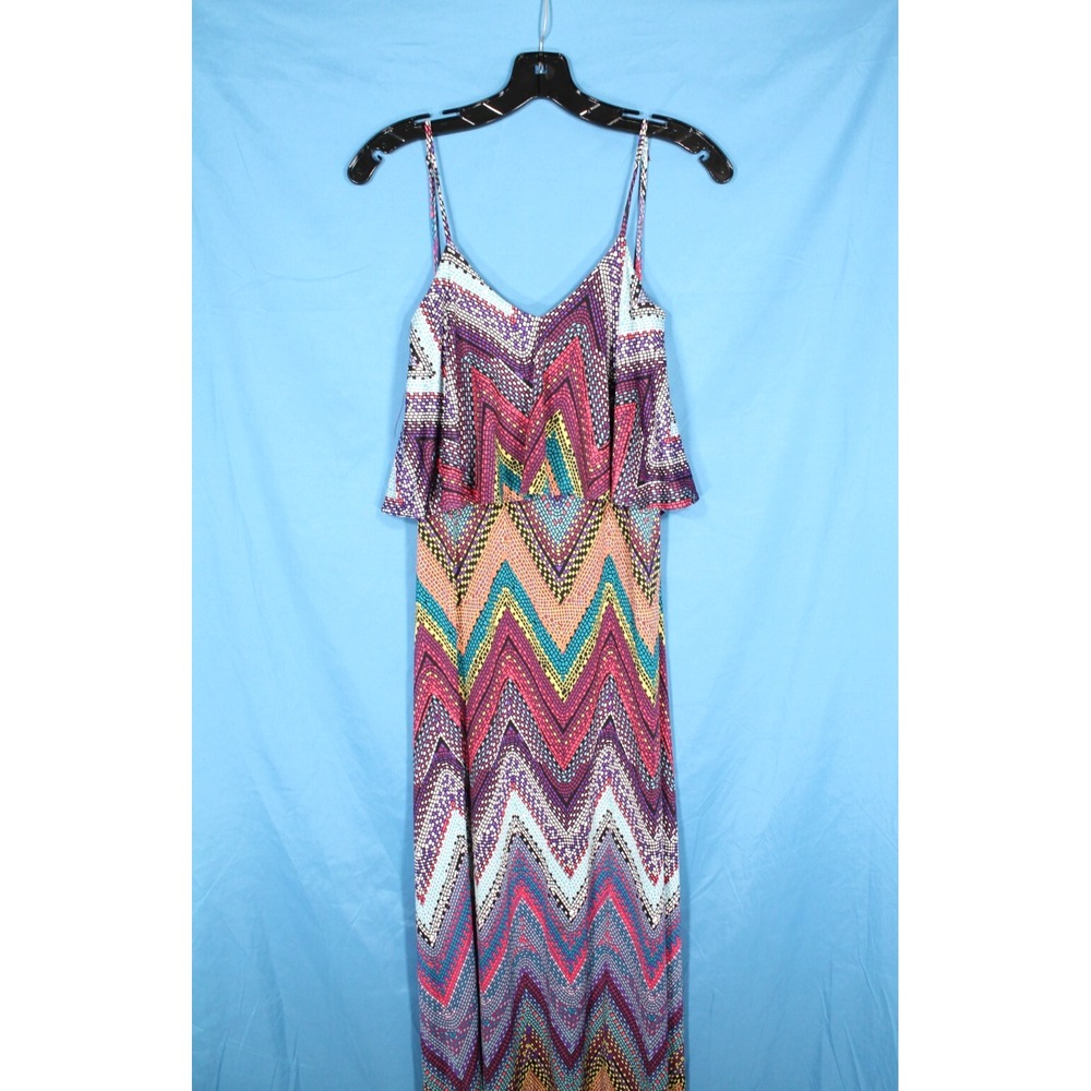 VERONICA M Stretch Knit GEOMETRIC/CHEVRON Sleeveless TIE BACK Maxi Dress Sz XS